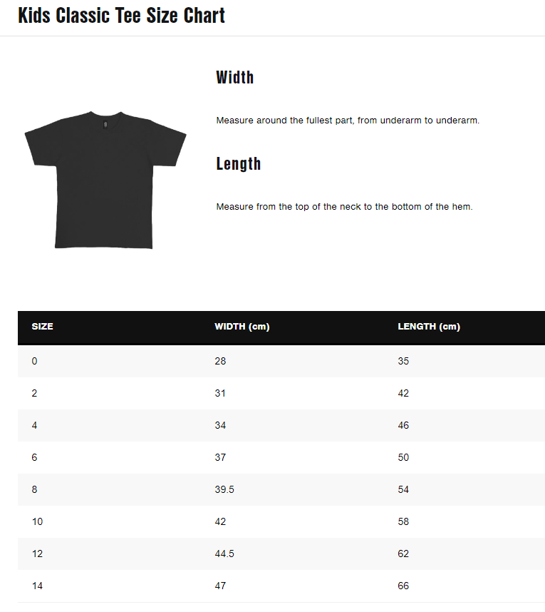 Kids Shirt Sizing