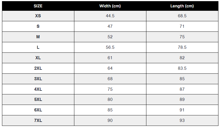 Adult Unisex Shirt Sizing